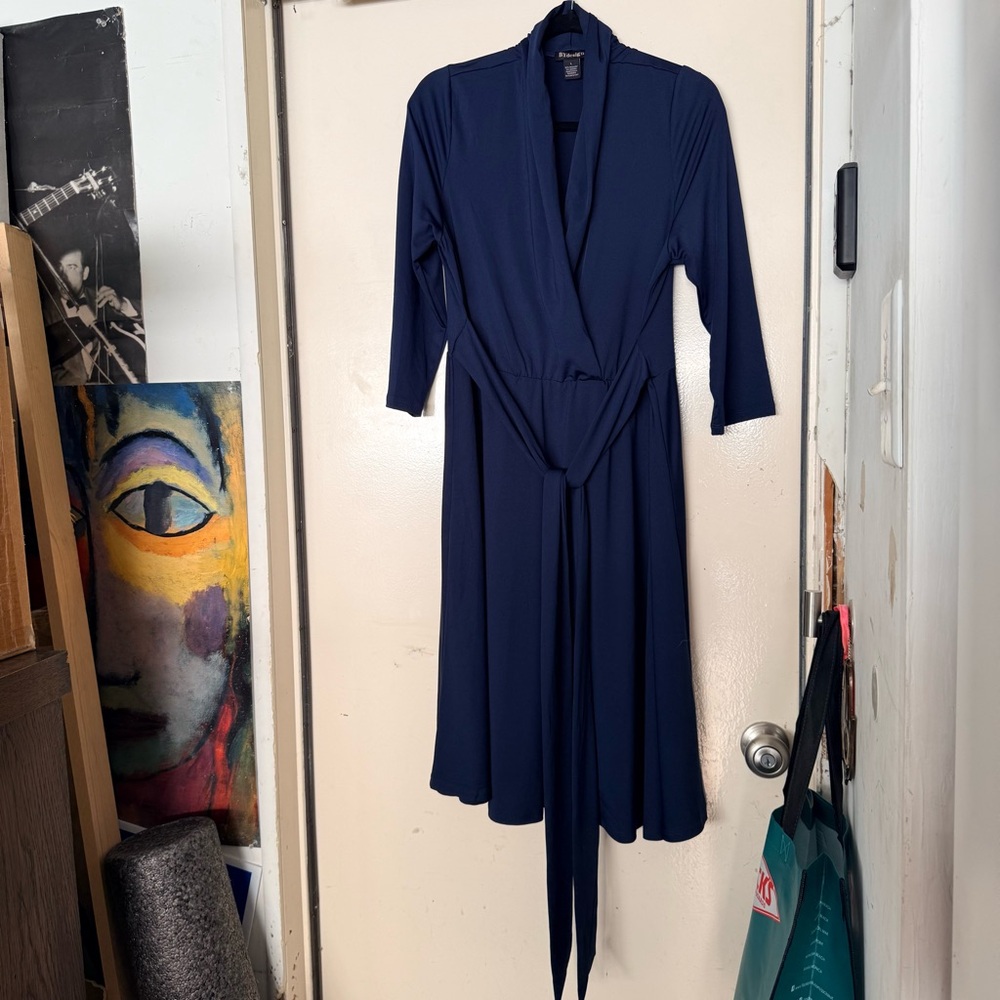 Nordstrom’s Navy Midi Wrap Dress with Tie Waist like new
